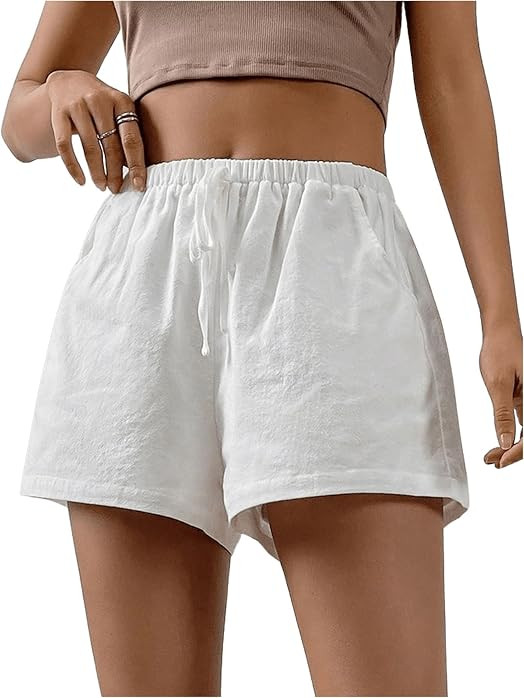 Floerns Women's Elastic Waist Double Layered Linen Shorts Casual Shorts | Amazon (US)