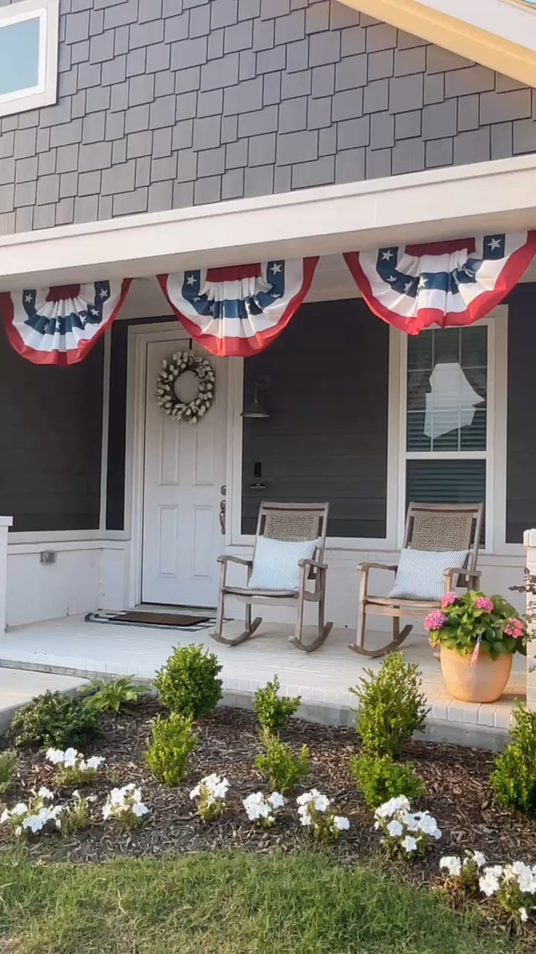 Porch is Memorial Day ready. Love these banners. This is our third year to use them and they still look so good! We keep them up through the Fourth of July. 🇺🇸 

#memorialday #summerporch #fourthofjuly

#LTKSummerEdit #LTKSeasonal