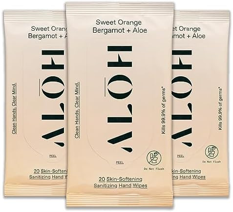 ALŌH Sweet Orange Bergamot + Aloe Sanitizing Hand Wipes - Clean Hands, Clear Mind - On The Go Ha... | Amazon (US)