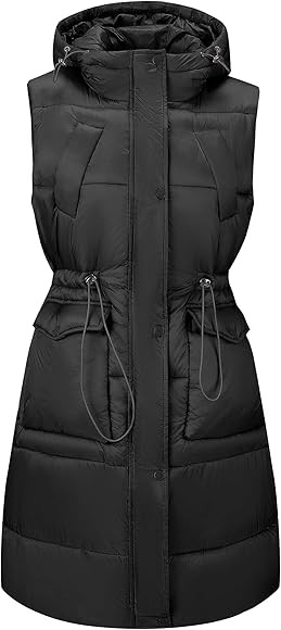 RISISSIDA Puffer Vest Women Long Puffy Quilted Hooded Sleeveless Loose Jacket | Amazon (CA)