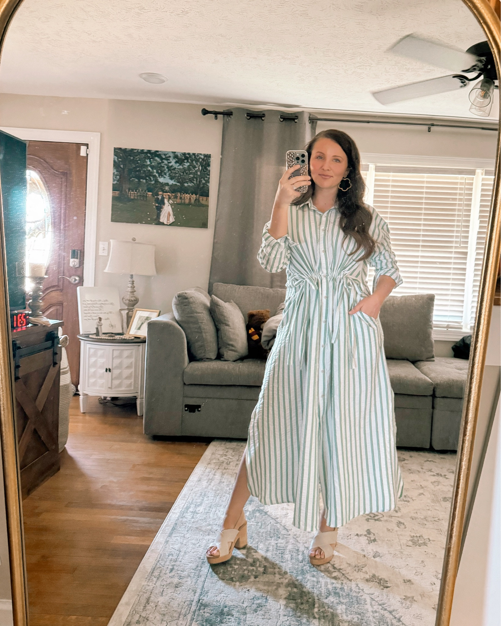 Perfect Spring or Summer midi dress from Target! 

Transitional dress, green dress, stripes, flowy dress, dresses for teachers, office attire, long sleeve dress, button up dresss

#LTKSeasonal #LTKxTarget #LTKfindsunder50