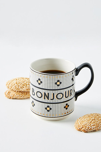 Bistro Tile Bonjour Mug By Anthropologie in Black Size MUG/CUP