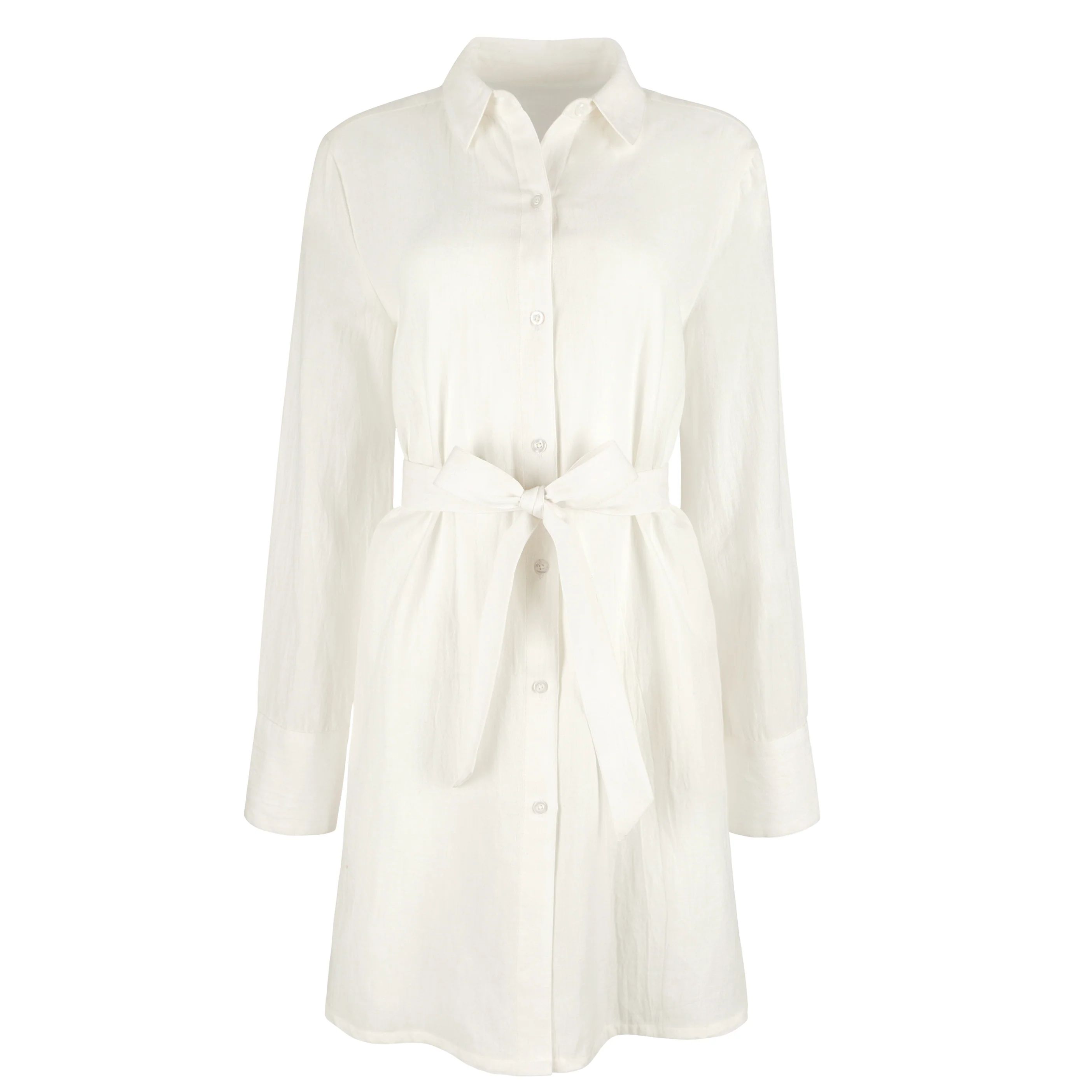 women's long sleeve white cotton button-down dress | minnow