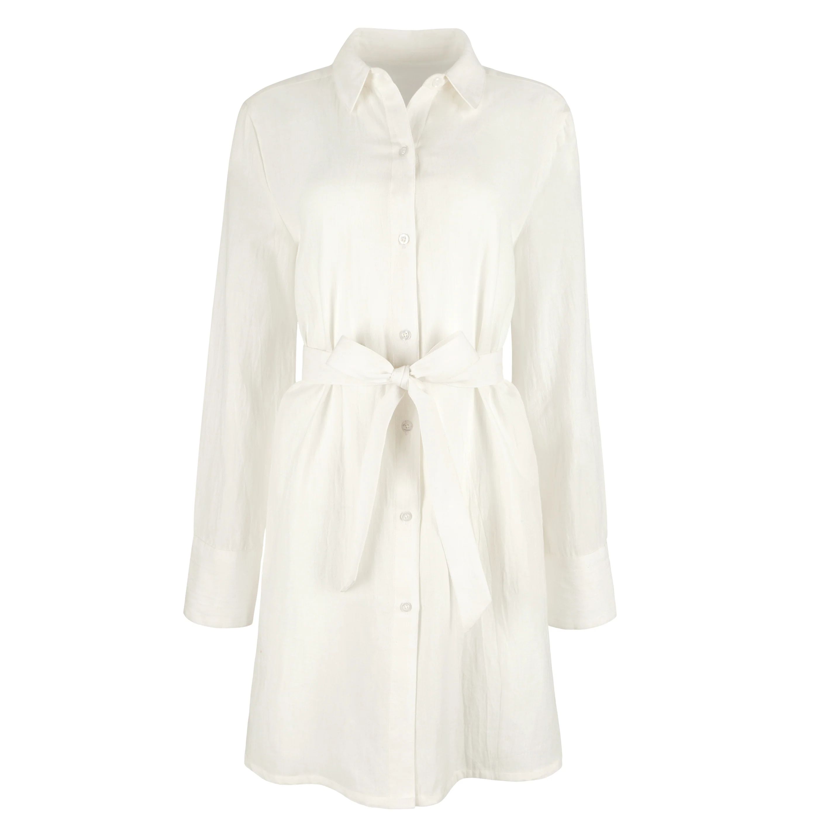 women's long sleeve white cotton button-down dress | minnow