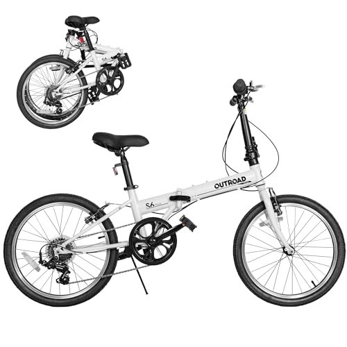 Outroad 20 Inch Folding Bike, 7-Speed Lightweight Foldable Bicycle for City Commuting, V Brake Adjustable Stem Folding Bikes for Adults/Men/Women, White | Amazon (US)