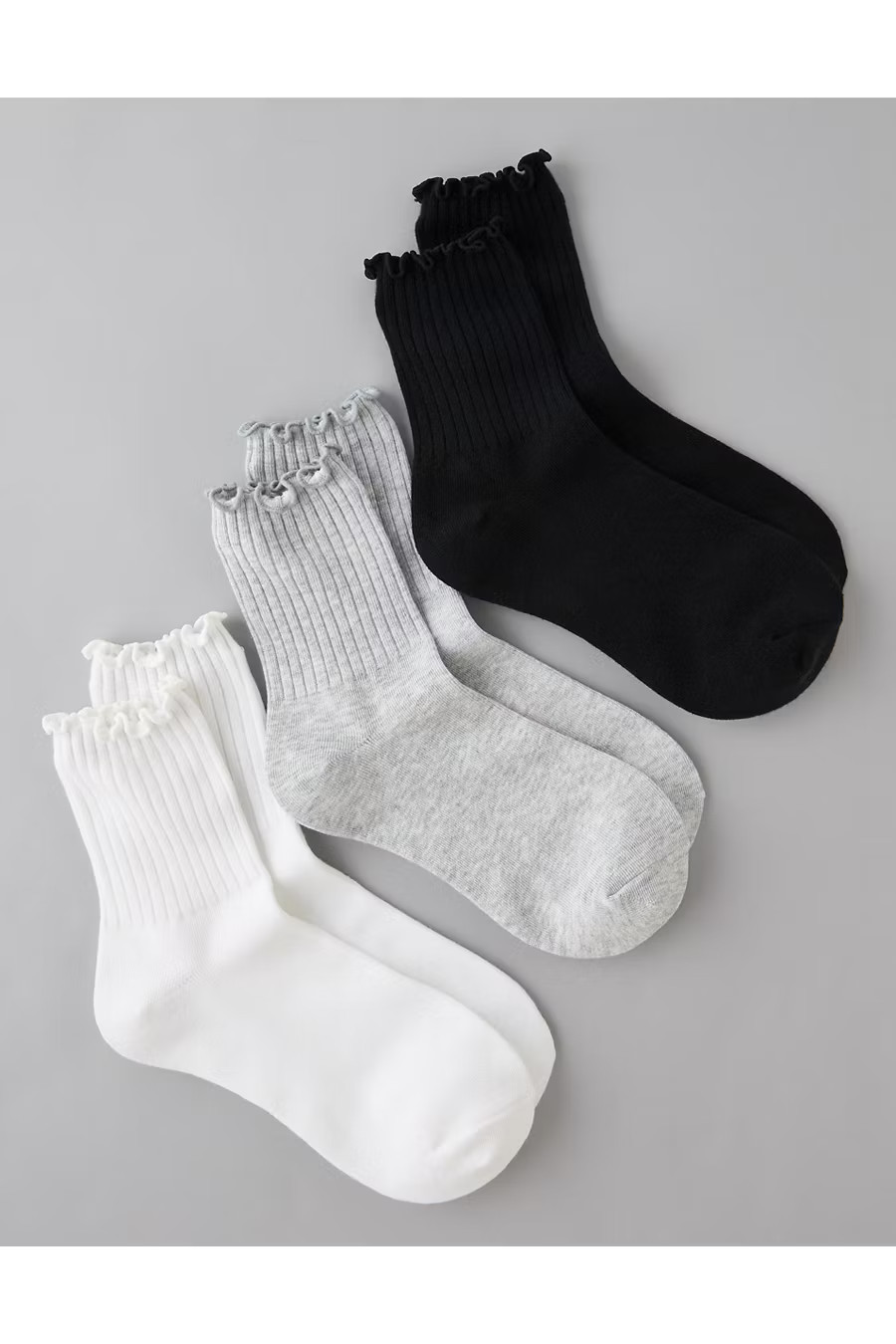 AE Ruffle Cropped Crew Socks 3-Pack Women's Multi One Size | American Eagle Outfitters (US & CA)