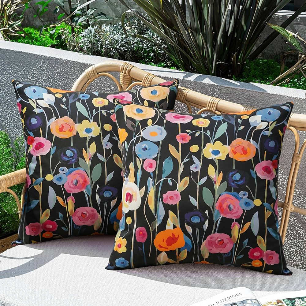 Merrycolor Pack of 2 Outdoor Pillow Covers 18x18 Waterproof Throw Pillow Covers Colorful Floral D... | Amazon (US)