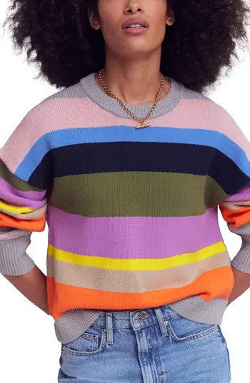 Boden Lucy Relaxed Stripe Cotton Sweater in Green Multi at Nordstrom Rack, Size Large | Nordstrom Rack