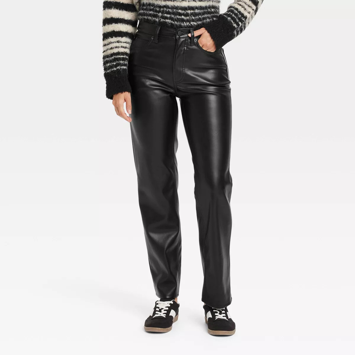 Women's High-Rise Faux Leather Straight Jeans - Universal Thread™ Black | Target