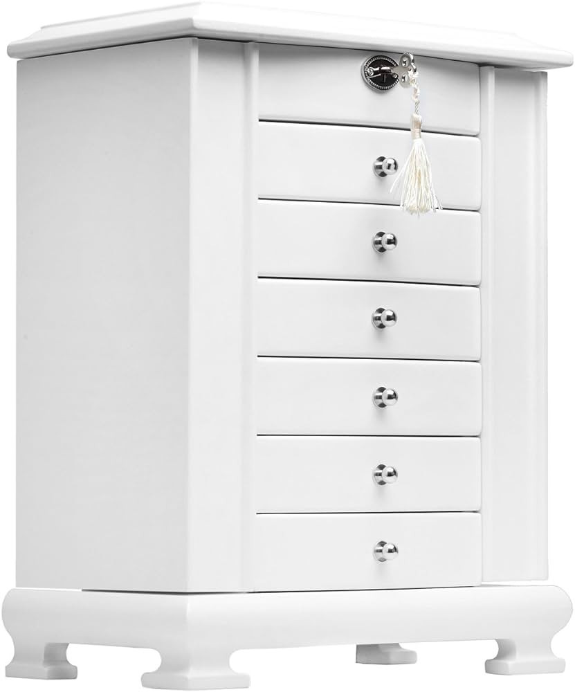 Rowling Large Wooden Jewelry Box Earrling Necklace Bracelets Organizer 6 Drawers M10 (WHITE) | Amazon (US)