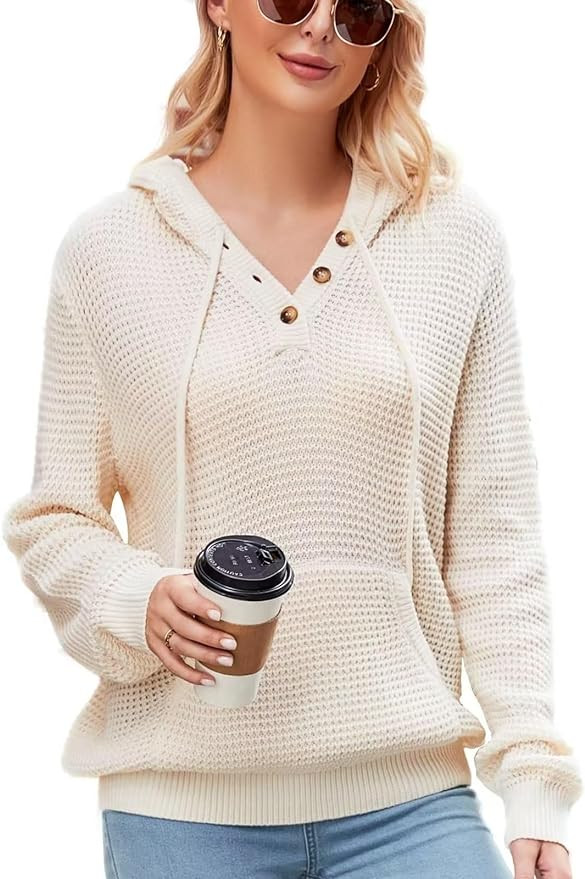 VIMPUNEC 2024 Fall Womens Oversized Hoodies Knit V Neck Sweaters Fashion Casual Pullover Tops | Amazon (US)