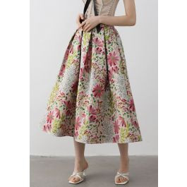 Cheerful Daisy Field Jacquard Pleated Midi Skirt for Weekend Outings & Garden Parties | Chicwish