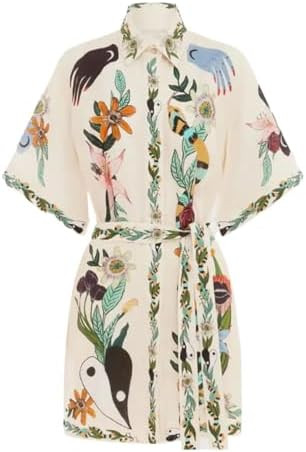 Women's Floral Mini Dress Y2k Short Sleeve Shirt Dress Cute Colorful Graffiti Graphic A-Line Lace... | Amazon (US)