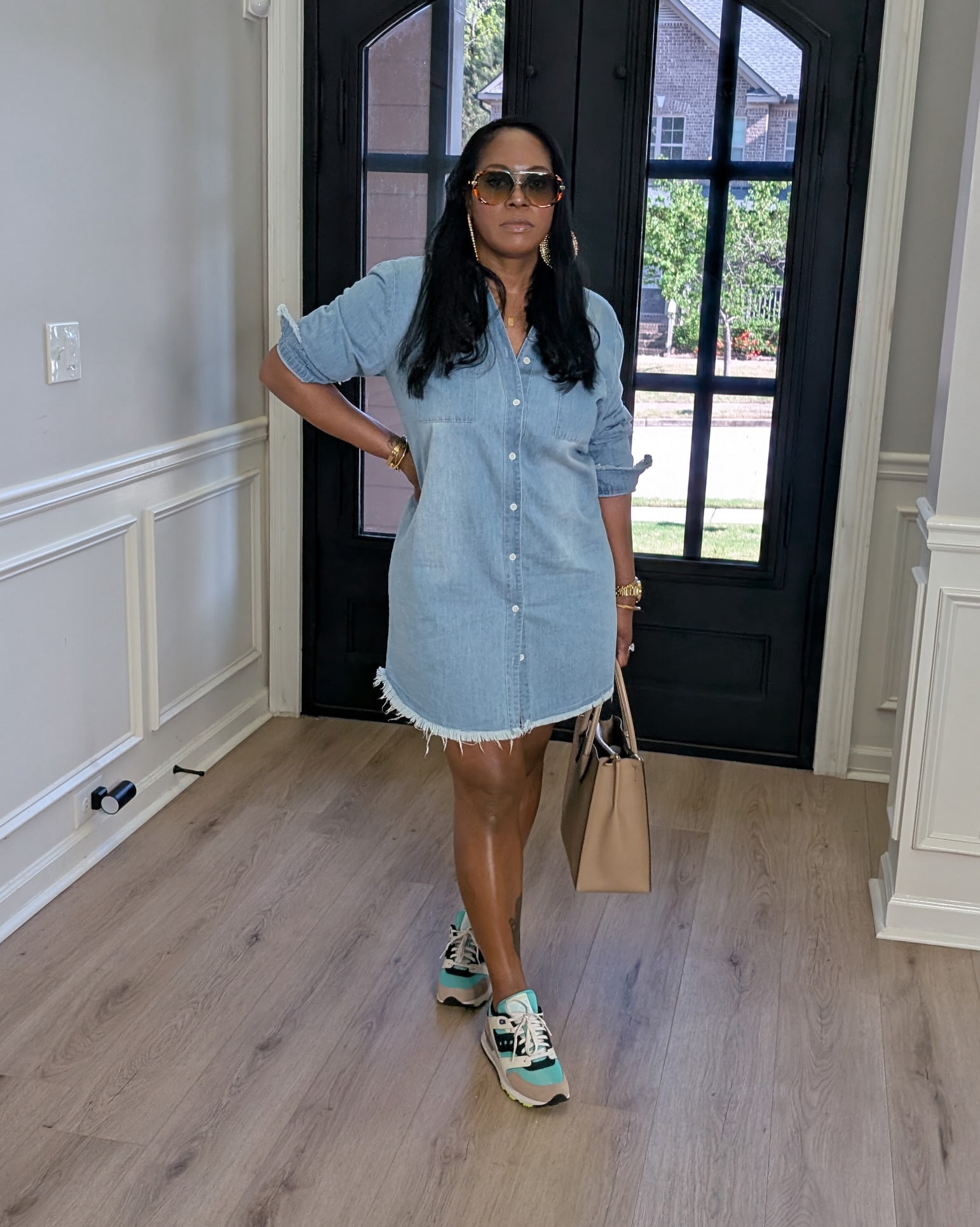 So listen…this denim shirt dress is that piece. It’s oversized, comfy, and the frayed hem gives it a little edge. I just grabbed my Michael Kors tote, stacked up my gold jewelry, and threw on some color-block sneakers to keep it chill. You know me—I’m always about mixing a little polish with a little play.

Denim Dress L | Michael Kors tote | Sacony kicks

Soft Life, Styled Right. ✨

#LTKStyle #LTKootd #LTKfashion #denimdress #LTKluxury #chicandcasual #polishedandplayful #ImTashaMackStyle

#LTKMidsize #LTKOver40 #LTKShoeCrush