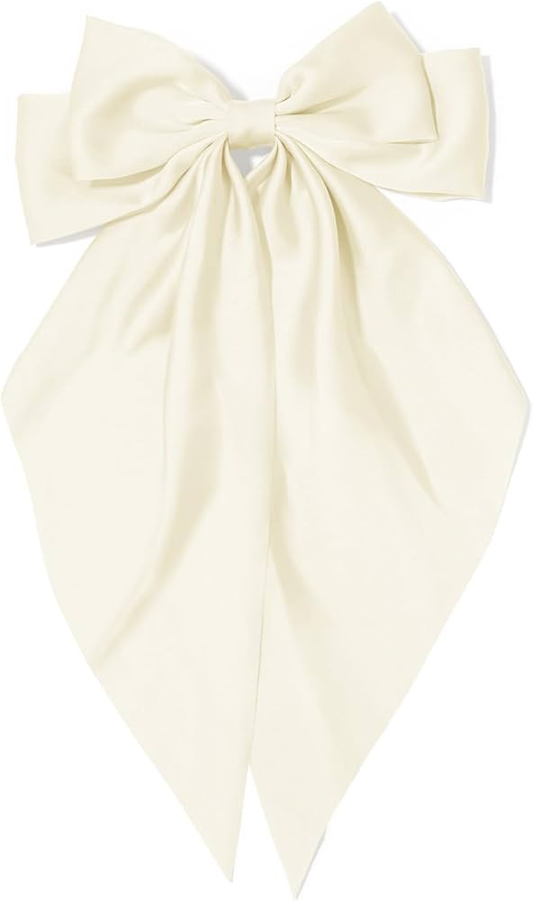 Big Beige Silky Satin Hair Bows with Long Tail Ribbon Barrettes for Women and Girls - Cute Coquet... | Amazon (US)