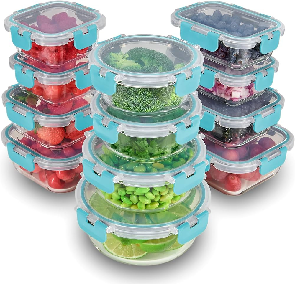 FineDine 24 Piece Glass Storage Containers with Lids - Leak Proof, Dishwasher Safe Glass Food Sto... | Amazon (US)