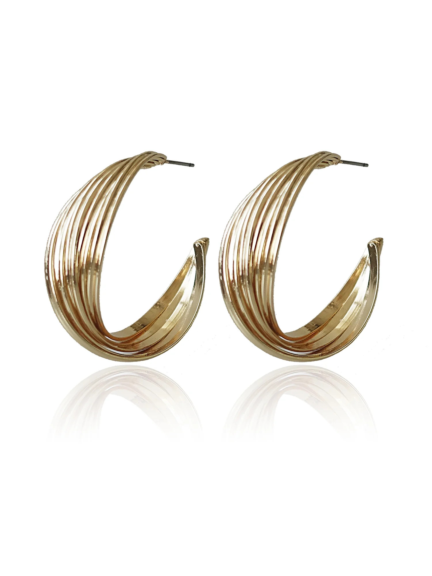 Time and Tru Women's Twisted C Hoop Earring Set In Gold Plated Color | Walmart (US)