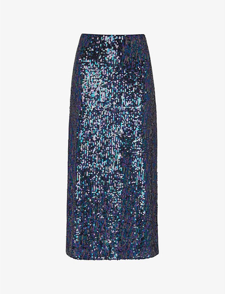 Sally sequin-embellished stretch recycled-polyester midi skirt | Selfridges