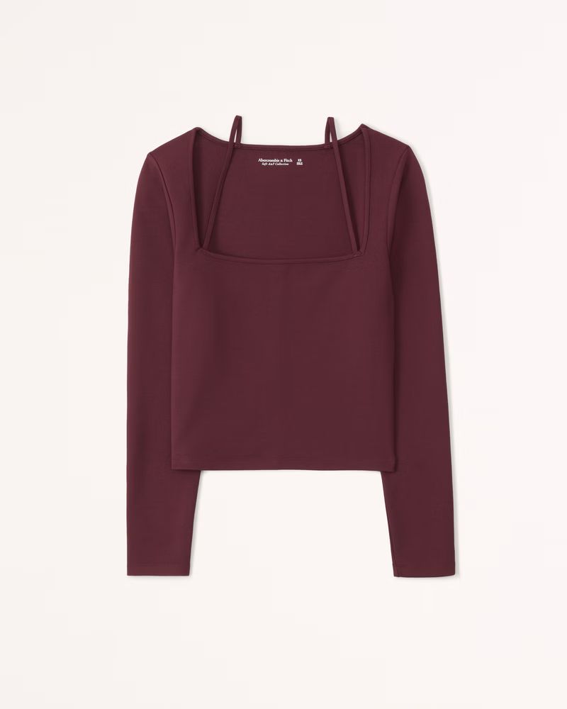 Long-Sleeve Strappy Ponte Top | Abercrombie & Fitch (US)