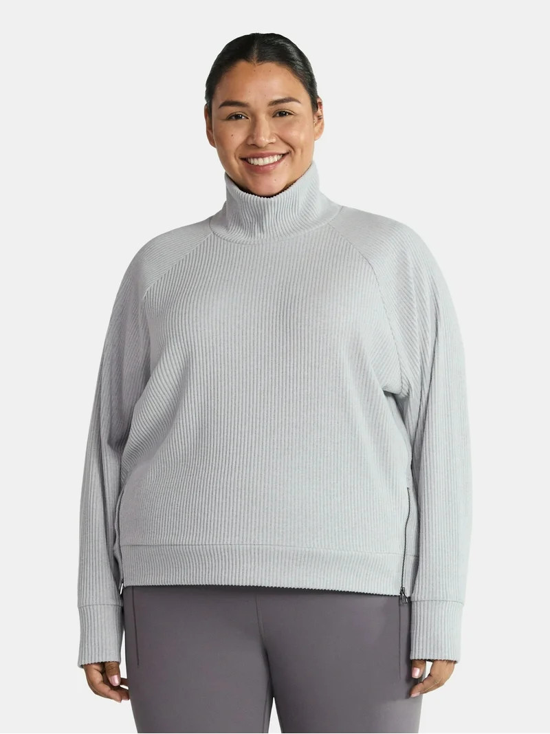Avia Women's and Women's Plus Corded Mock Neck Pullover with Long Sleeves, Sizes XS-4X | Walmart (US)