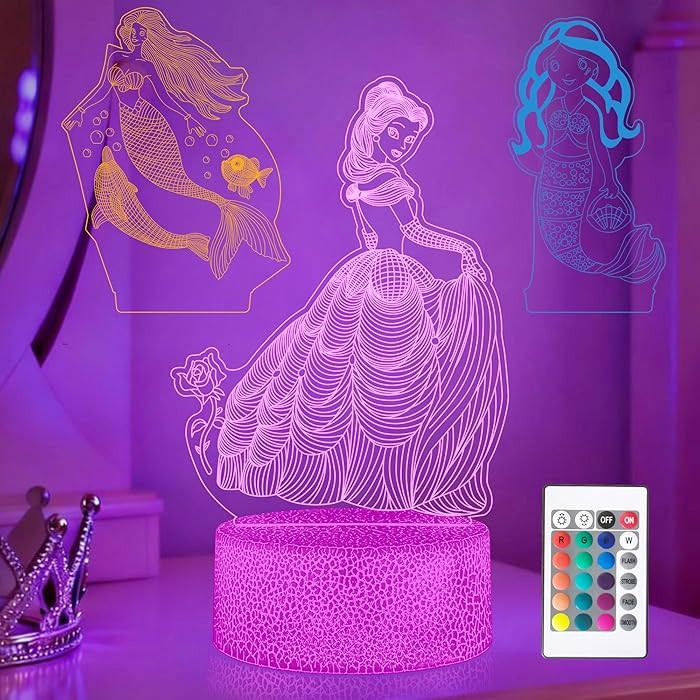 Princess 3D Night Light with Remote - 3 in 1 Interchangeable Acrylic Panels, 16 RGB Colors 4 Mode... | Amazon (US)