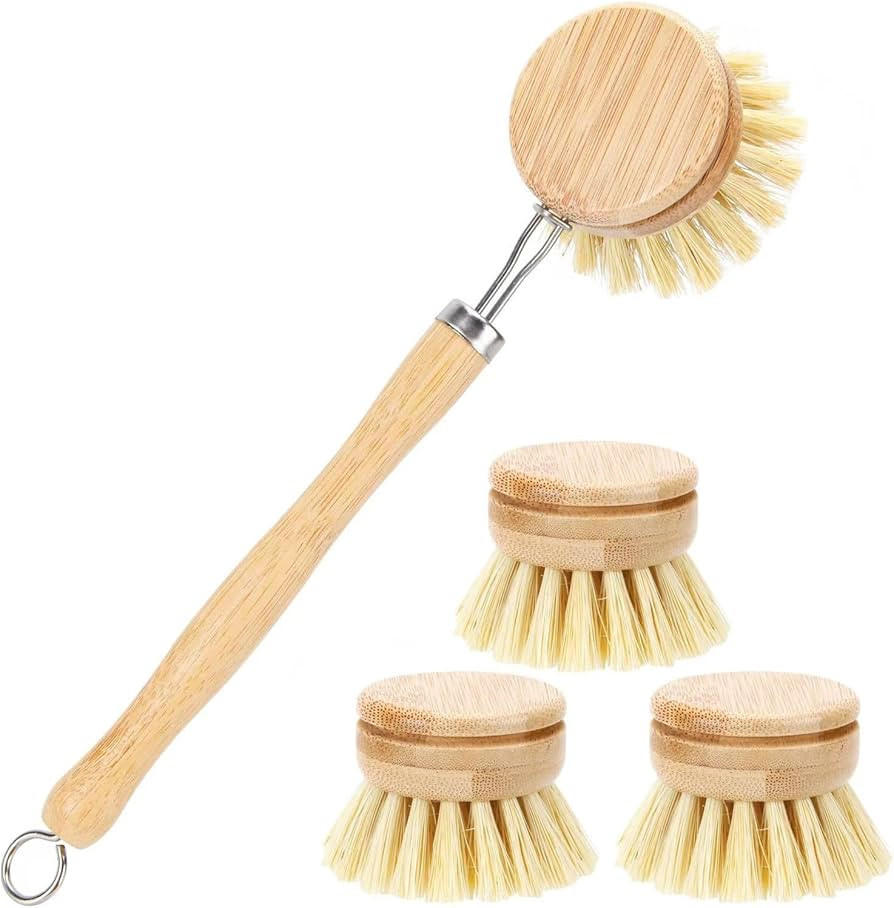 Bamboo Dish Brush with 4 Replacement Heads, Eco Friendly Products, Dish Scrub Brush for Cleaning ... | Amazon (US)