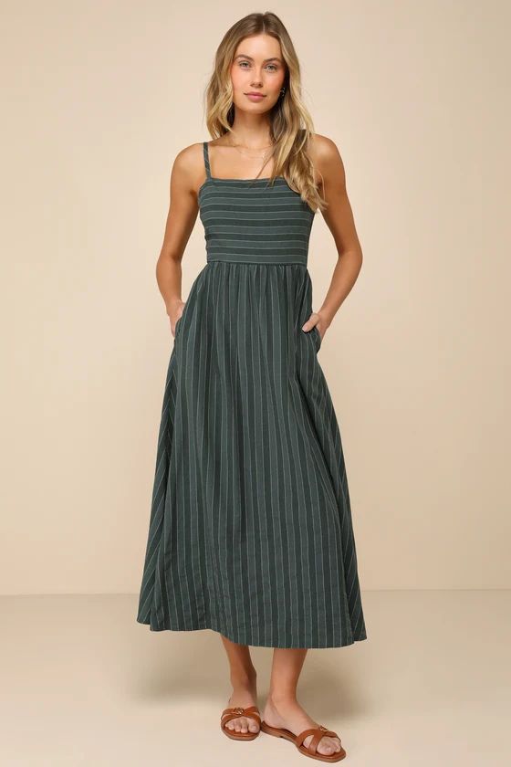 Feeling the Best Green Striped Tie-Back Midi Dress with Pockets | Lulus