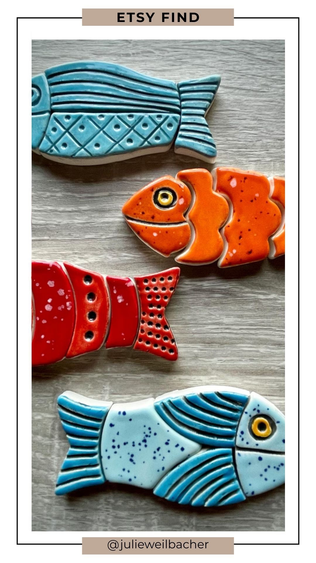 These handmade ceramic fish tiles are bursting with personality and bold color. 🐟 Whimsical, cheerful, and full of character, they’re perfect for mosaics, mixed media art, and creative home projects. Use them in a stepping stone, garden art, tabletop design, wall art, or even a playful backsplash. They instantly bring movement, charm, and a splash of color to any project.

For mosaic tips, tutorials, inspiration, and so much more please visit my YouTube channel: YouTube.com/julieweilbacher, and follow @julieweilbacher on Instagram.

#homedecorinspo #gardenart #diyspringdecor #fishart #craftsupplies #etsy #analoghobby #mosaic #mixedmediaart #ceramictiles #backsplash #springcrafts #diyprojects

#LTKHome