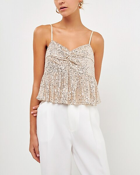 Endless Rose Sequins Peplum Cropped Tank | Express