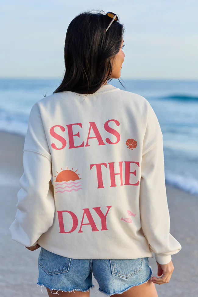 Seas The Day Cream Graphic Sweatshirt | Pink Lily