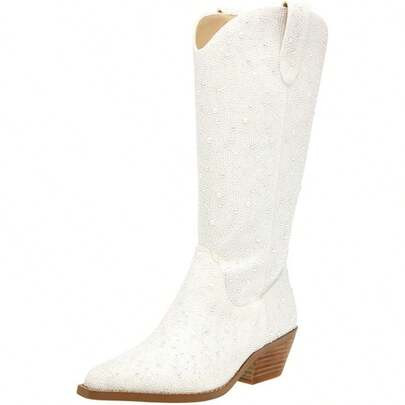 Women's Rhinestone Cowboy Boots Pointed Almond Toe Block Heel Sparkly Cowgirl Boots | SHEIN