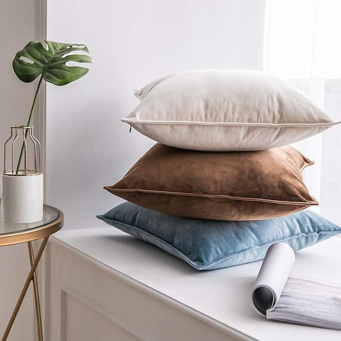 MIULEE Pack of 2 Decorative Velvet Throw Pillow Cover Soft Brown Pillow Cover Soild Square Cushio... | Amazon (US)