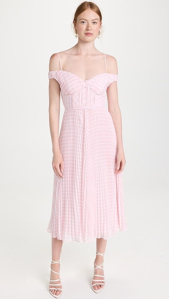 Pink Gingham Print Chiffon Midi Dress | Shopbop