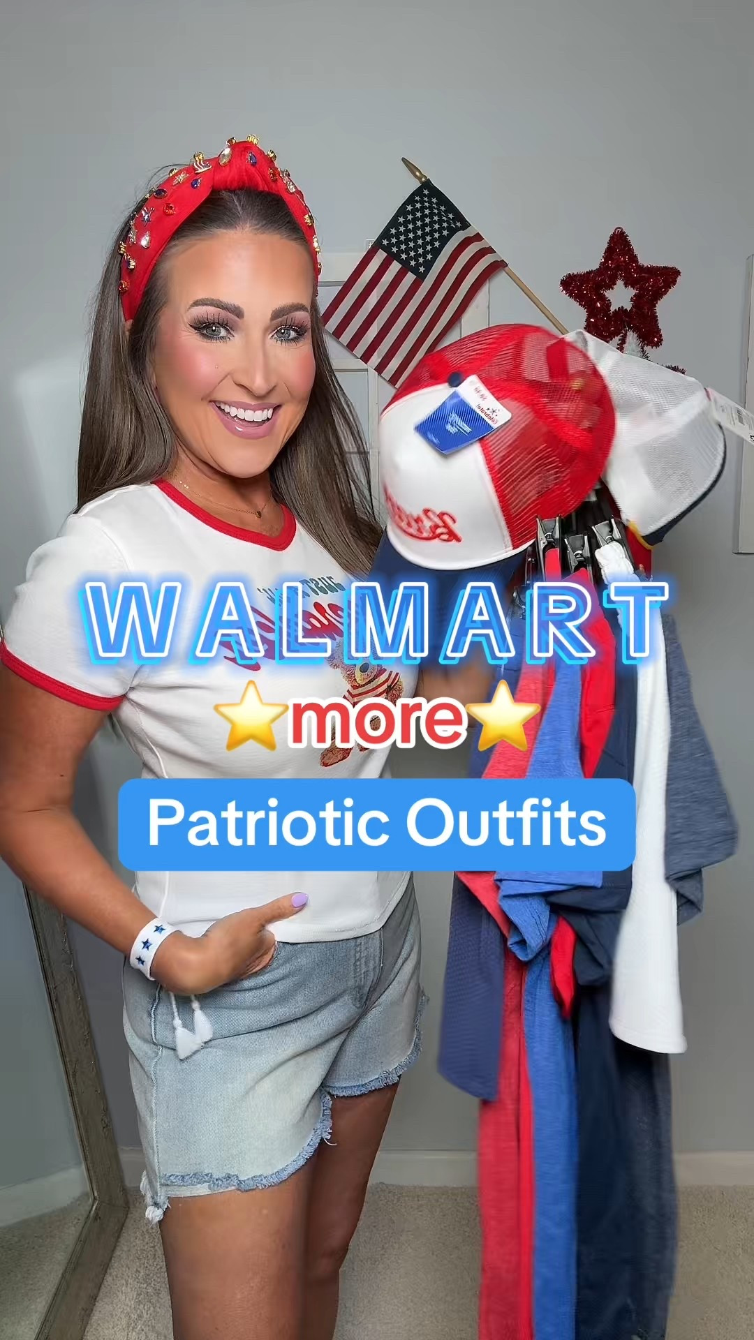 Walmart is serving up THE cutest and most AFFORDABLE patriotic pieces this year and I am here for it! 🇺🇸🙌🏽 

Teddy Tee: M
All Other Tees: S
Denim Shorts: 4
Red Shorts: S
Red Leggings: S
White Skort: S
Navy Skort: S

summer outfits, summer fashion, 4th of July outfits, casual outfits, jean shorts, summer shoes, sandals, white sneakers, trucker hat, friendship bracelet, red white blue outfits, red active shorts, active skirt, athleisure wear  

#LTKStyleTip #LTKSummerEdit #LTKSeasonal