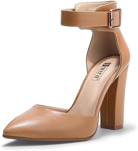 IDIFU Women's IN4 Pedazo High Block Heels Pumps Pointed Closed Toe Ankle Strap Dress Wedding Shoe... | Amazon (US)