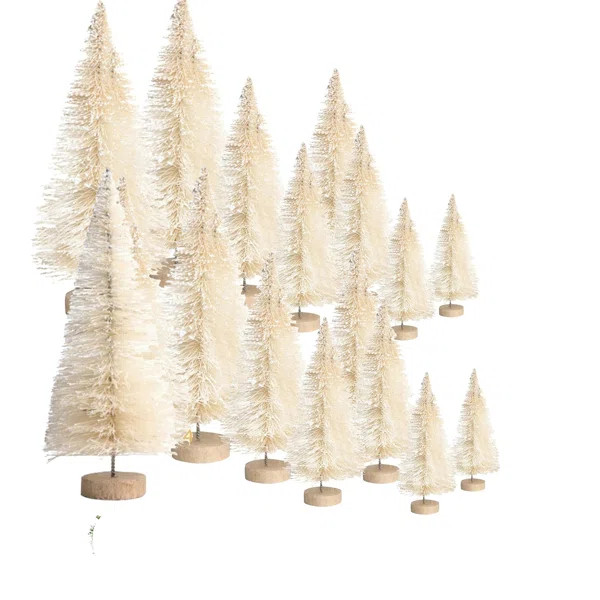 16PCS Artificial Mini Christmas Trees, Bottle Brush Trees With Wood Base, Artificial Frosted Sisa... | Wayfair North America