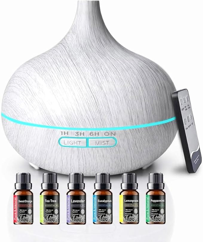 550ml Essential Oil Diffusers with Remote Control, Ultrasonic Oil Diffuser with Timer，7 Color L... | Amazon (US)