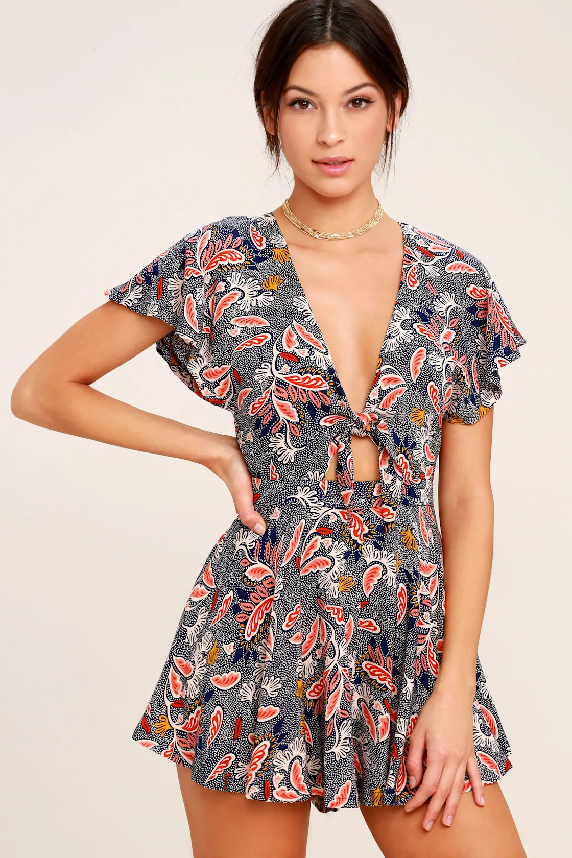 Dondi Navy Blue Print Romper | Lulus (US)