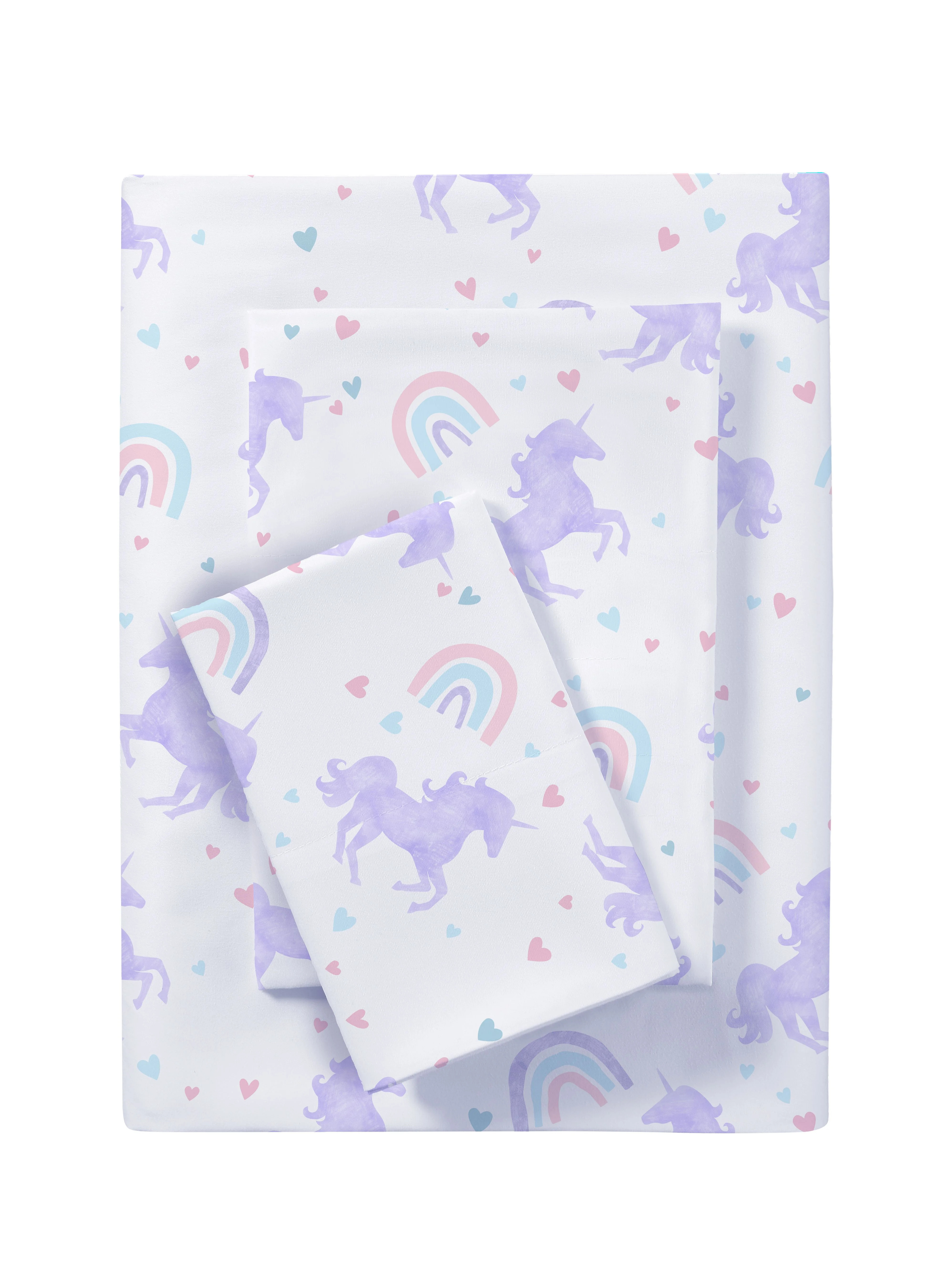 Your Zone Kids Soft Microfiber Sheet Set, Purple Unicorn, Twin, 3 Pieces, Easy Care | Walmart (US)
