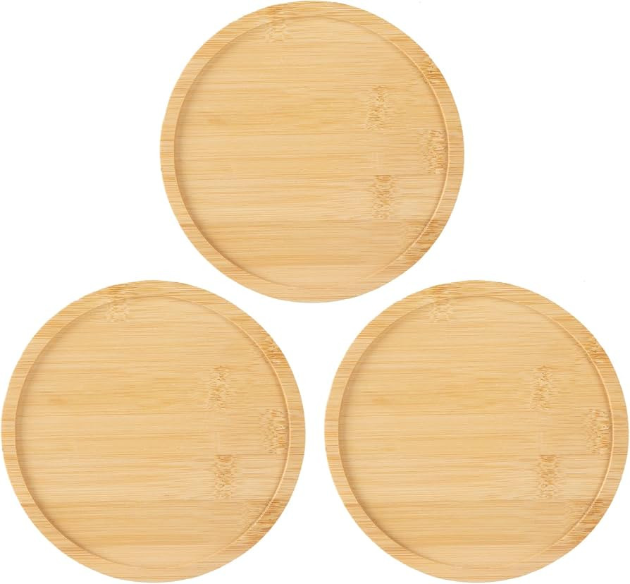 3 Pack Bamboo Saucer, 6 Inch Plant Saucer, 5" Cactus Plant Tray, Round Bamboo Tray for Modern Cer... | Amazon (US)