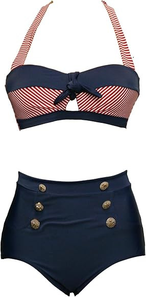 Bslingerie® Women Retro Vintage Push Up High Waisted Bikini Swimsuit Plus Size | Amazon (UK)