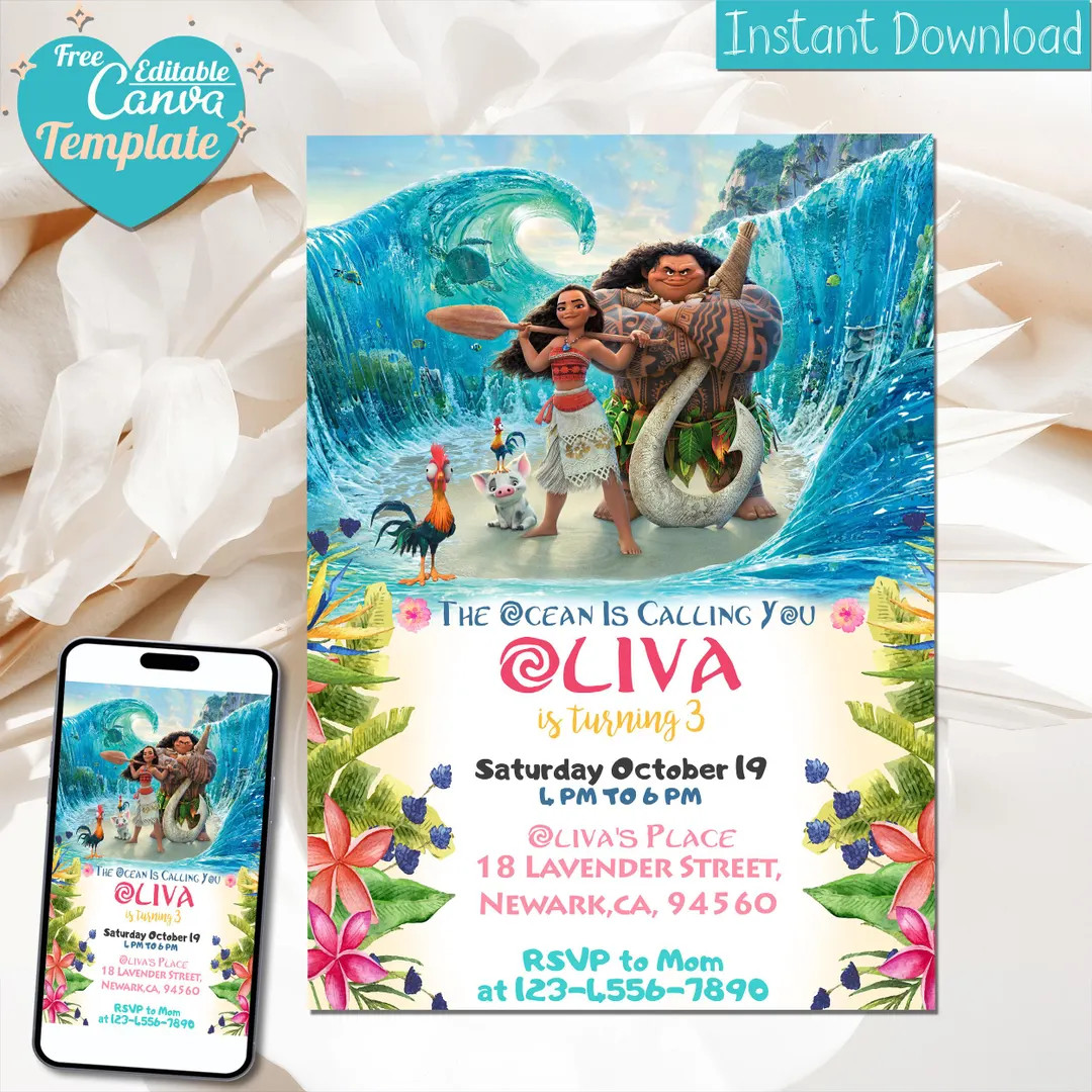 Editable Moana Birthday Invitation | Kids Theme Party Invitation Template | Digital Hawaiian Moan... | Etsy (US)