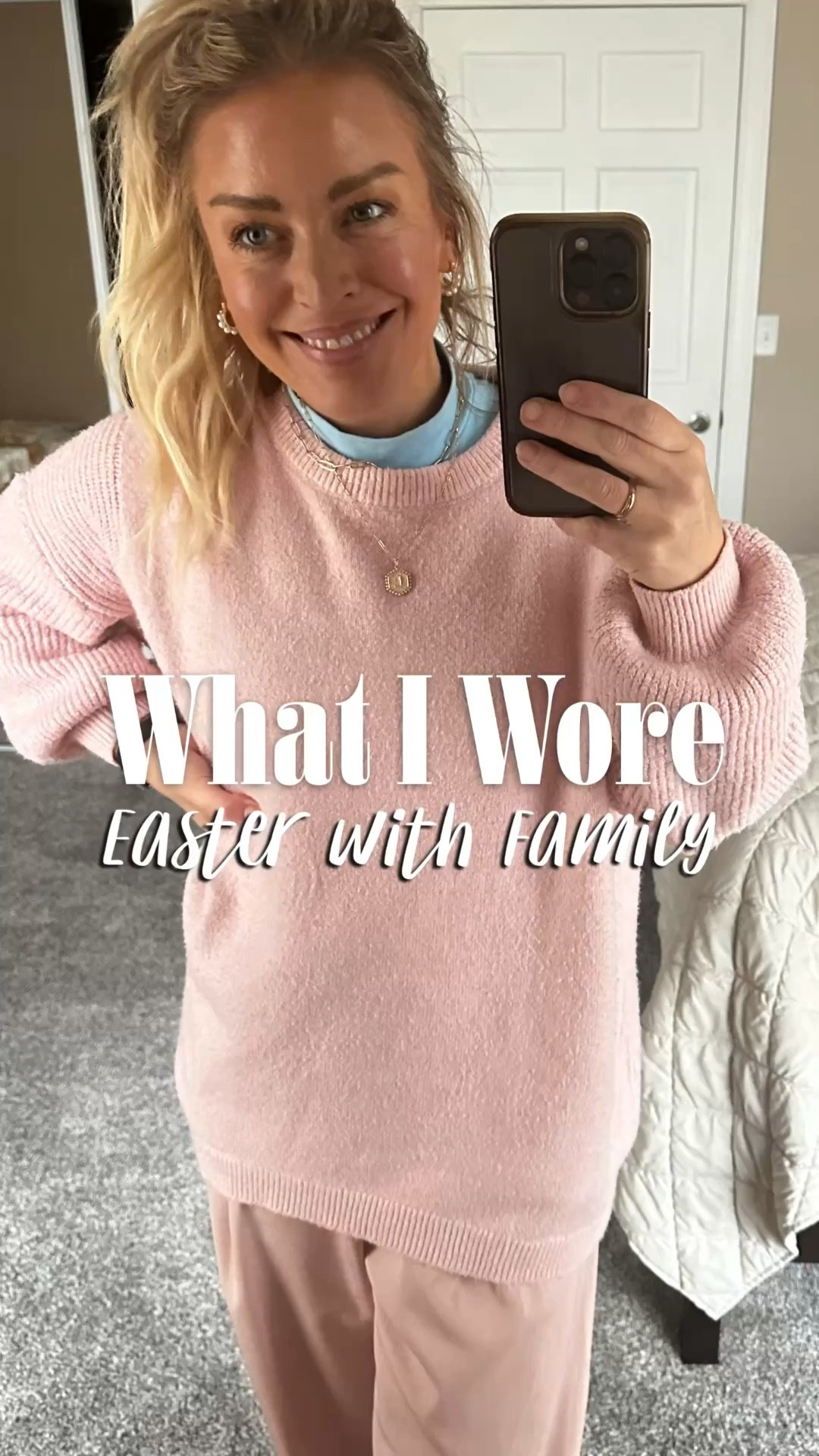 This outfit brought to you by a frantic morning of getting meal sides prepped, kids dressed and out the door 15 minutes later than we anticipated 🥴

Thank goodness for spring colors and oversized sweaters ✨

#momstyle #over40fashion #midlifewomen #midlifestyle #spring #workwear

#LTKOver40 #LTKWorkwear #LTKootd