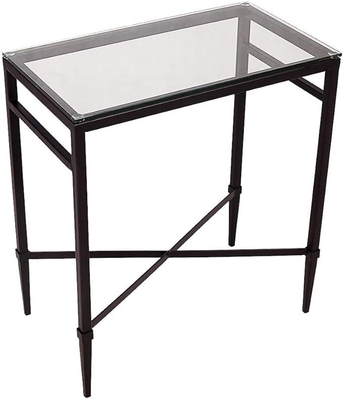 SEEKELEGANT Modern Black End Table, Glass Side Table with Metal Frame, Rectangular Bedside Table,... | Amazon (US)