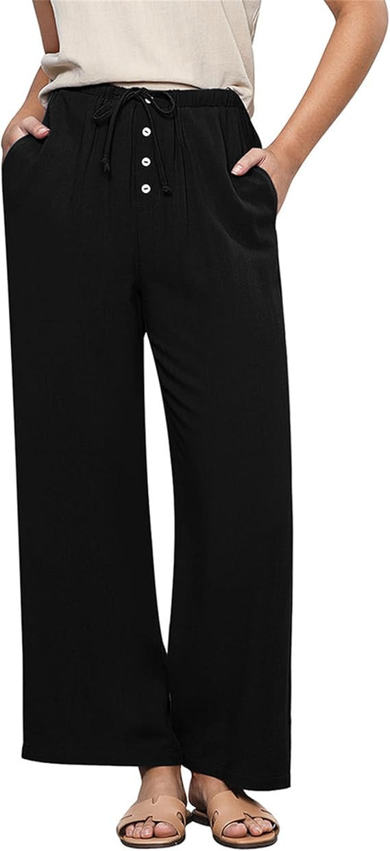 Hixiaohe Womens Linen Pants Summer Flowy Palazzo Trousers Casual Loose Wide Leg Pants High Waist ... | Amazon (US)