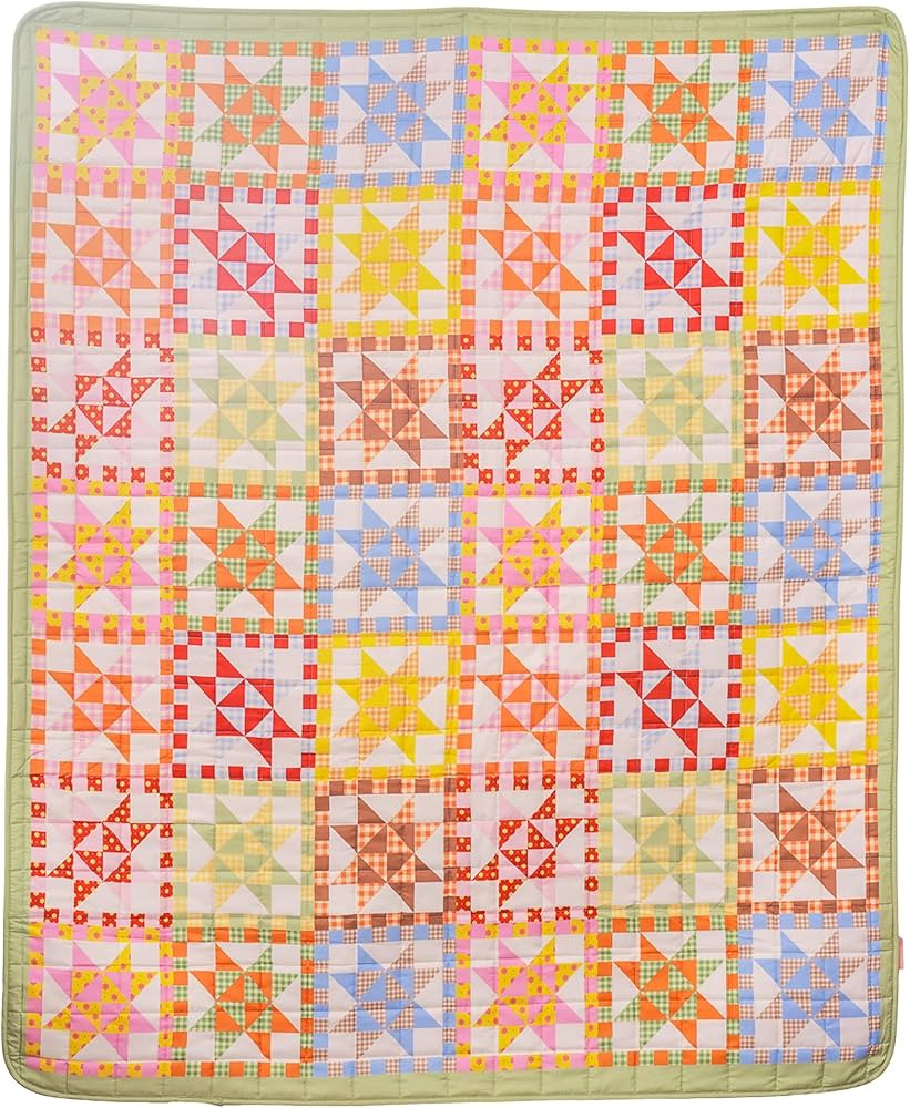 ban.do Retro 50" x 60" Quilted Blanket for Couch/Bed/Picnic, Vintage Inspired Throw, Patchwork | Amazon (US)