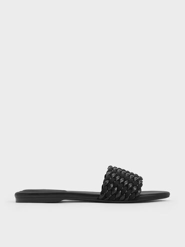 Woven Open-Toe Slides
 - Black | Charles & Keith UK