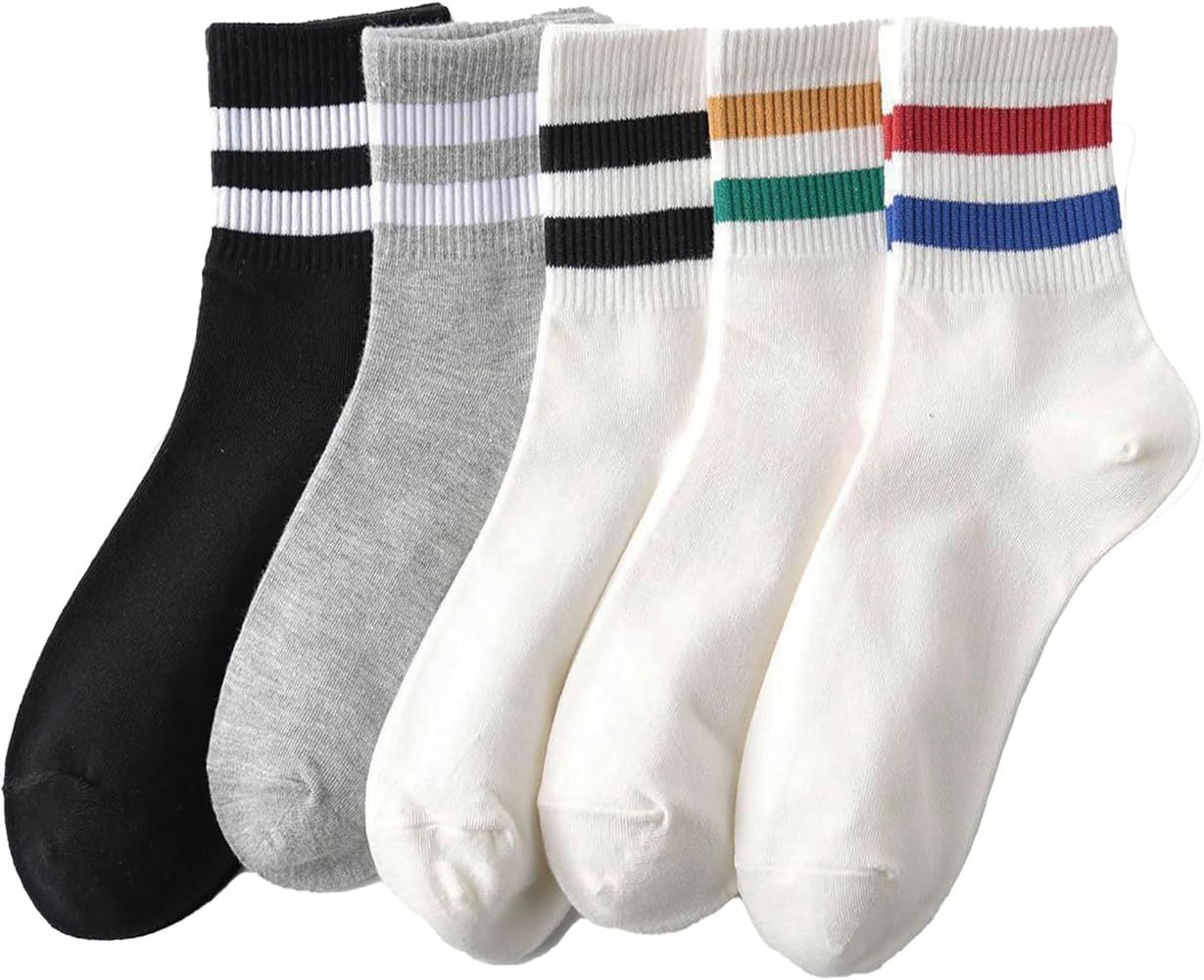 Two Stripes Crew Socks Solid Color Tube Sock Athletic Boot Socks for Women, Men, 5 Pack | Amazon (US)
