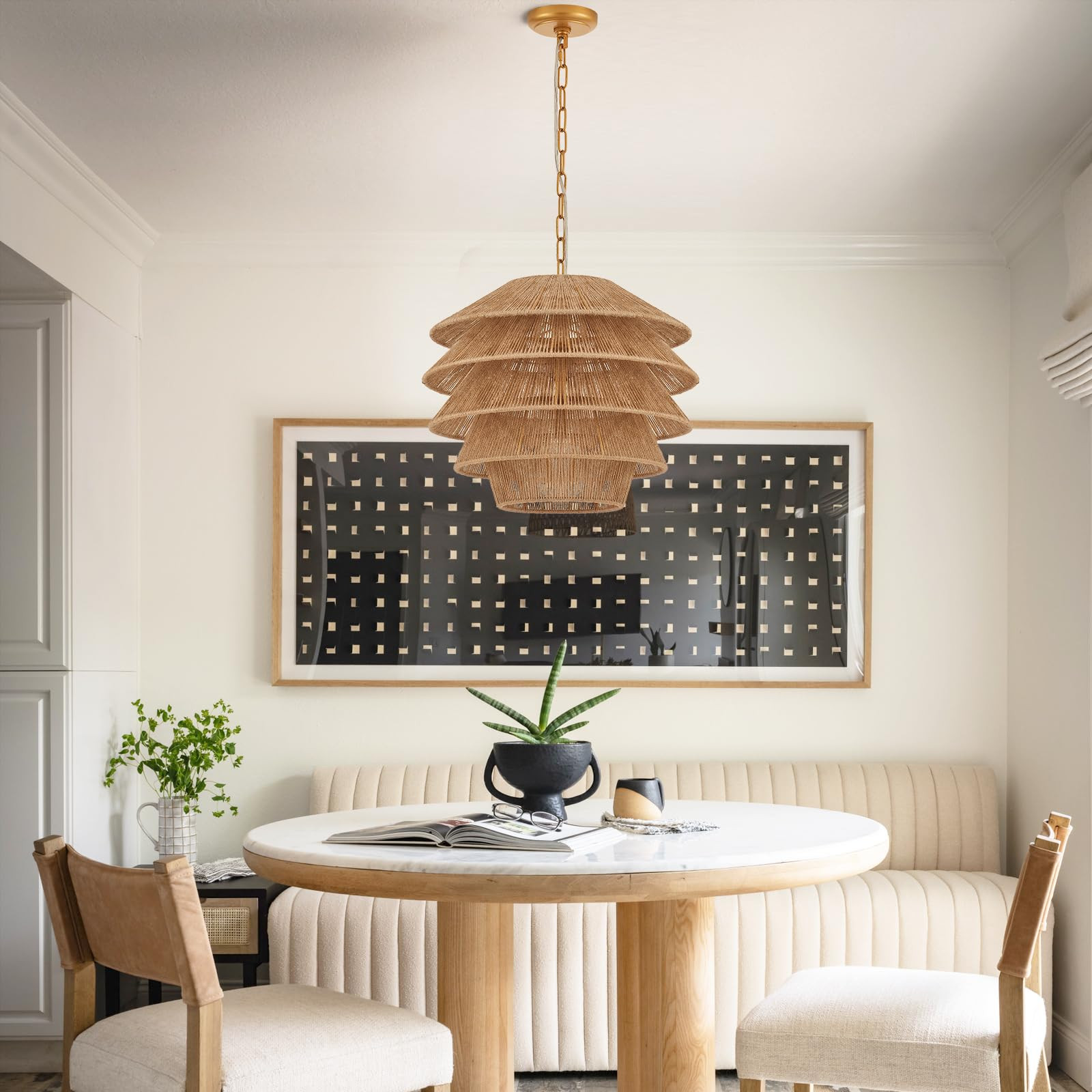 18” Boho Pendant Light Hand Woven Adjustable Brass Coastal Chandelier for Kitchen Island Dining... | Amazon (US)