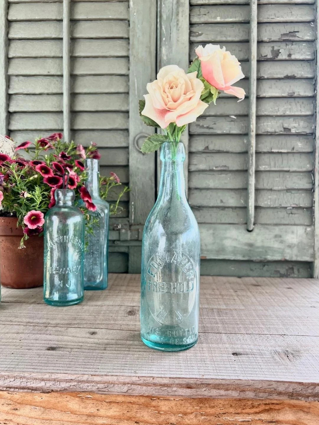 Lovely Antique Victorian Embossed Aqua Glass Blob Top Soda/beer Bottle - E.D. Maher Freehold, NJ ... | Etsy (US)